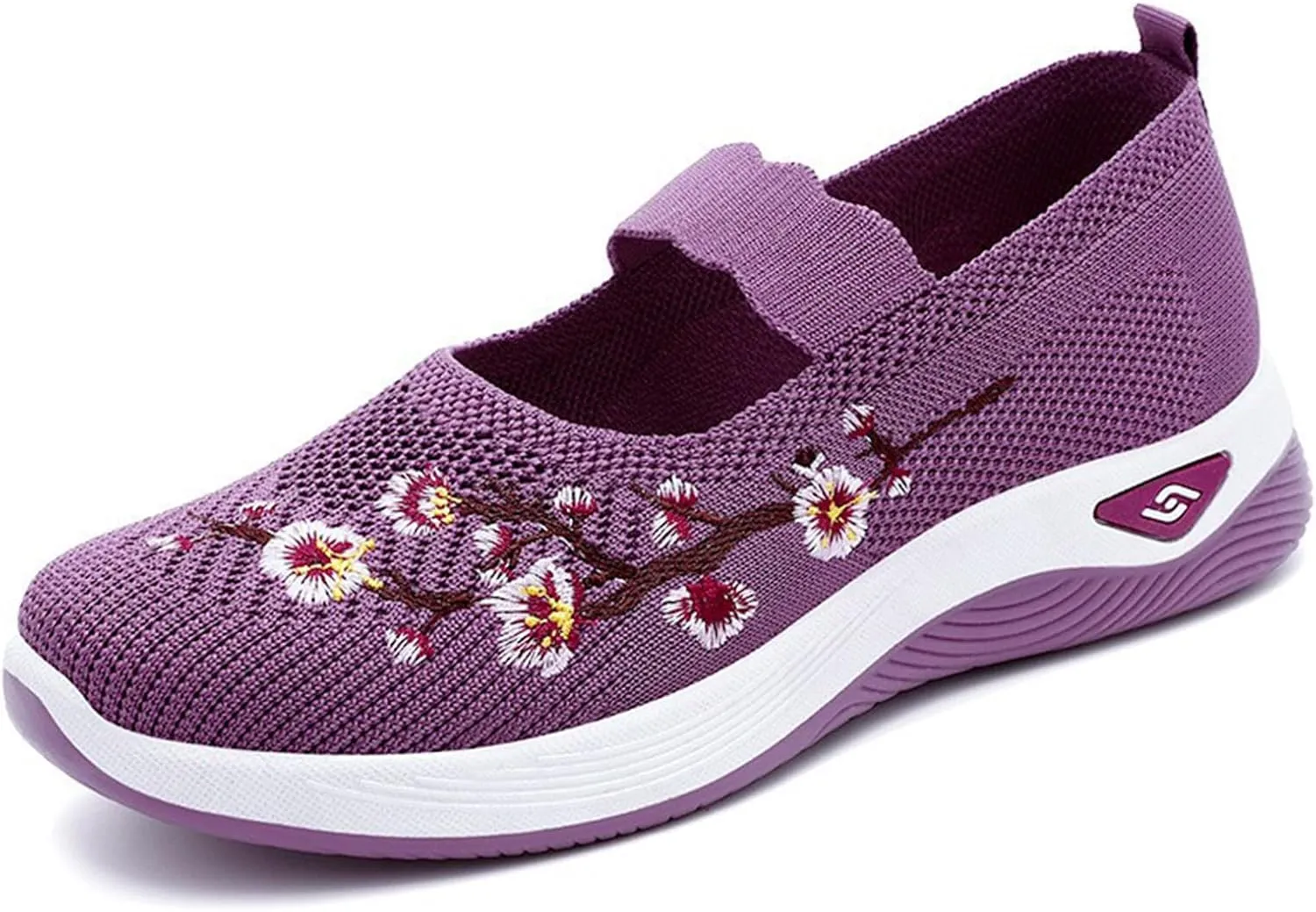 Walking Shoes Women Lightweight Breathable Knit Mesh Flat Loafers Comfy Mary Jane Non Slip Memory Foam Mom Walking Nurse Shoes Casual Soft Cushion Sneakers