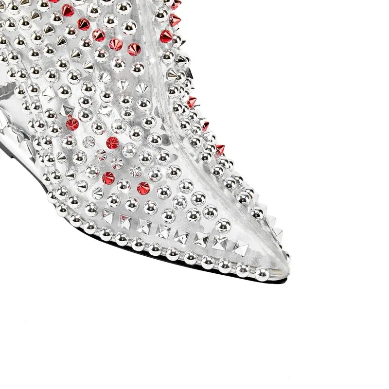Water Diamond Transparent Pointed Shaped High Heel Short Boots