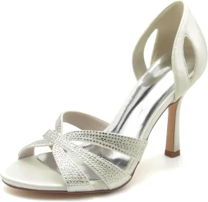 Wedding Bridal Shoes Women Comfortable Peep Toe High Heels Satin Bridal Shoes Stiletto Heel Evening Party High Heels Sandals 9.5Cm