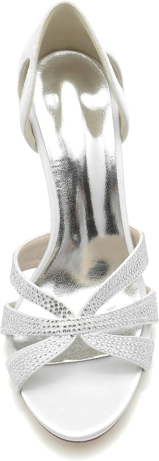 Wedding Bridal Shoes Women Comfortable Peep Toe High Heels Satin Bridal Shoes Stiletto Heel Evening Party High Heels Sandals 9.5Cm