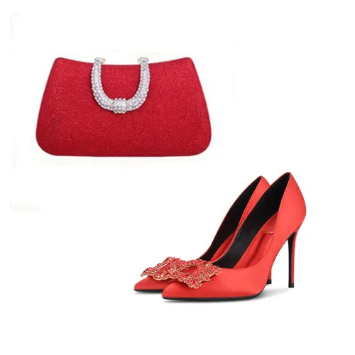 wedding shoes and matching bag Italian Satin Pumps High Heels Handbags