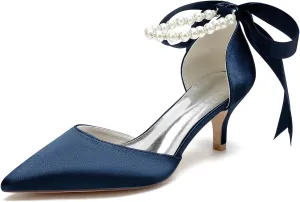 Wedding Shoes for Bride mid Kitten Heel Comfy Closed Pointed Toe High Heels for Women Heeled Pumps Sandals Bridesmaids