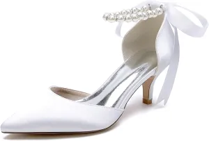 Wedding Shoes for Bride mid Kitten Heel Comfy Closed Pointed Toe High Heels for Women Heeled Pumps Sandals Bridesmaids