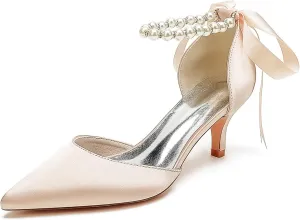 Wedding Shoes for Bride mid Kitten Heel Comfy Closed Pointed Toe High Heels for Women Heeled Pumps Sandals Bridesmaids