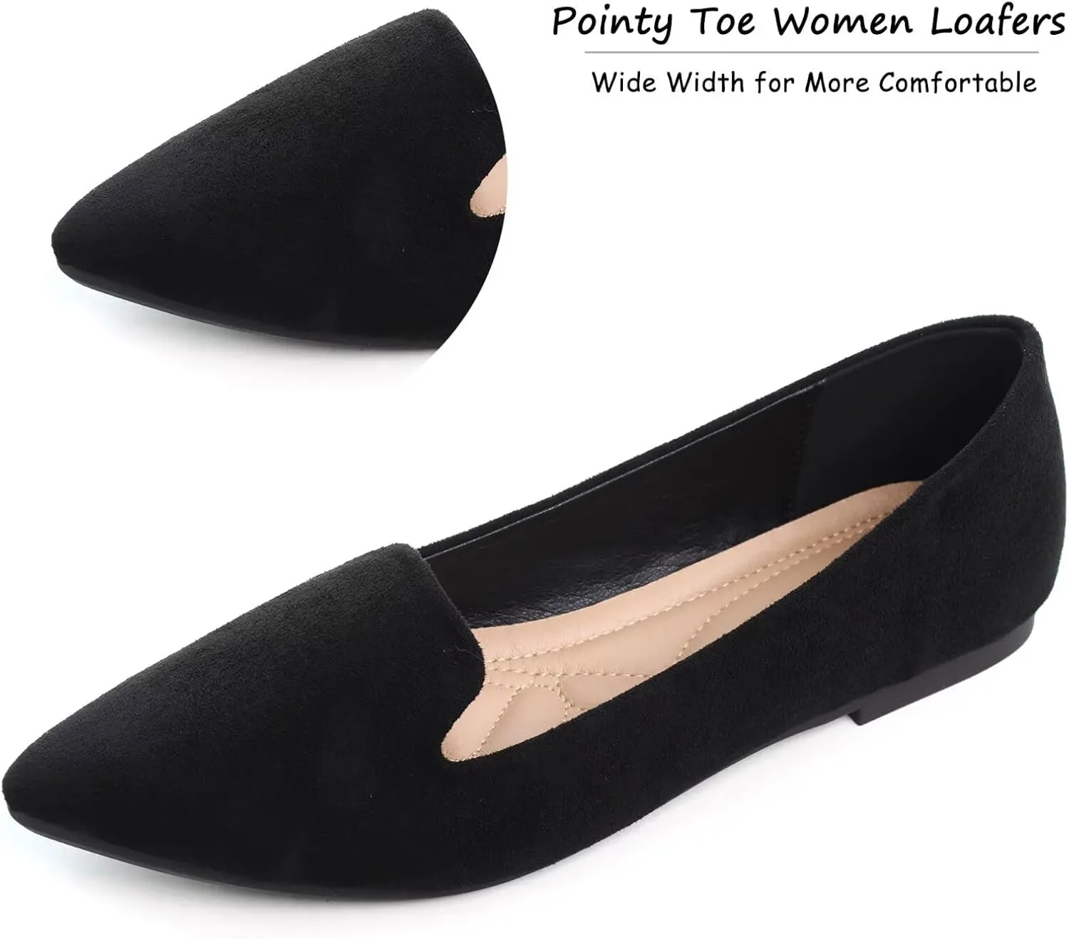 WENJIAZHIZHI Women's Round Toe Ballet Flats Slip-On Loafers Flats Dress Shoes for Women Dressy Comfortable Low Heel