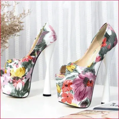White Flower Women’s Plus Size High Heels 8 inch Pumps