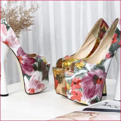 White Flower Women’s Plus Size High Heels 8 inch Pumps