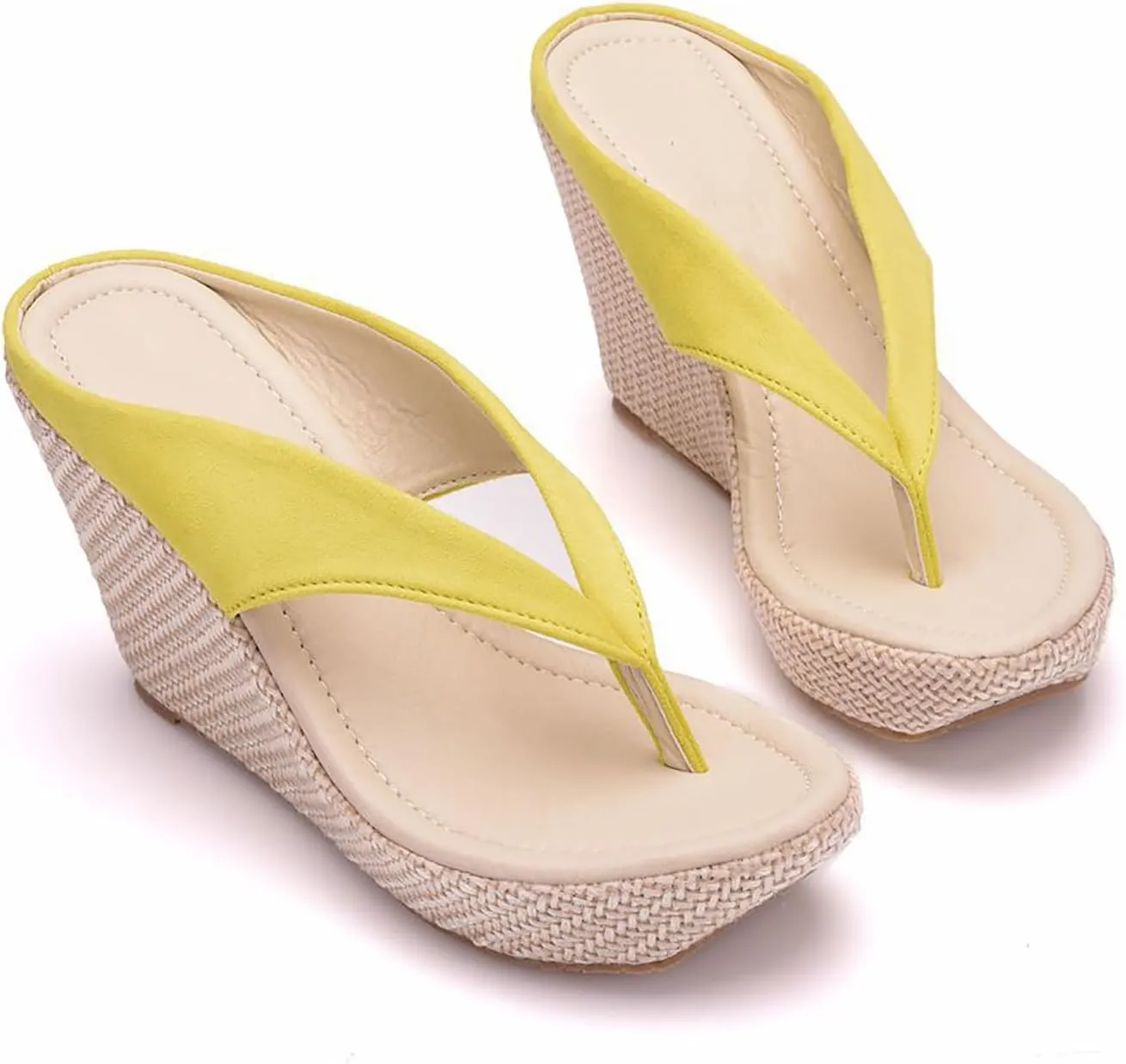 Women Beach Sandals Platform Wedges Sandals High Heels Wedges Slippers Flip Flops Flip Flops Plus Size,Yellow,42