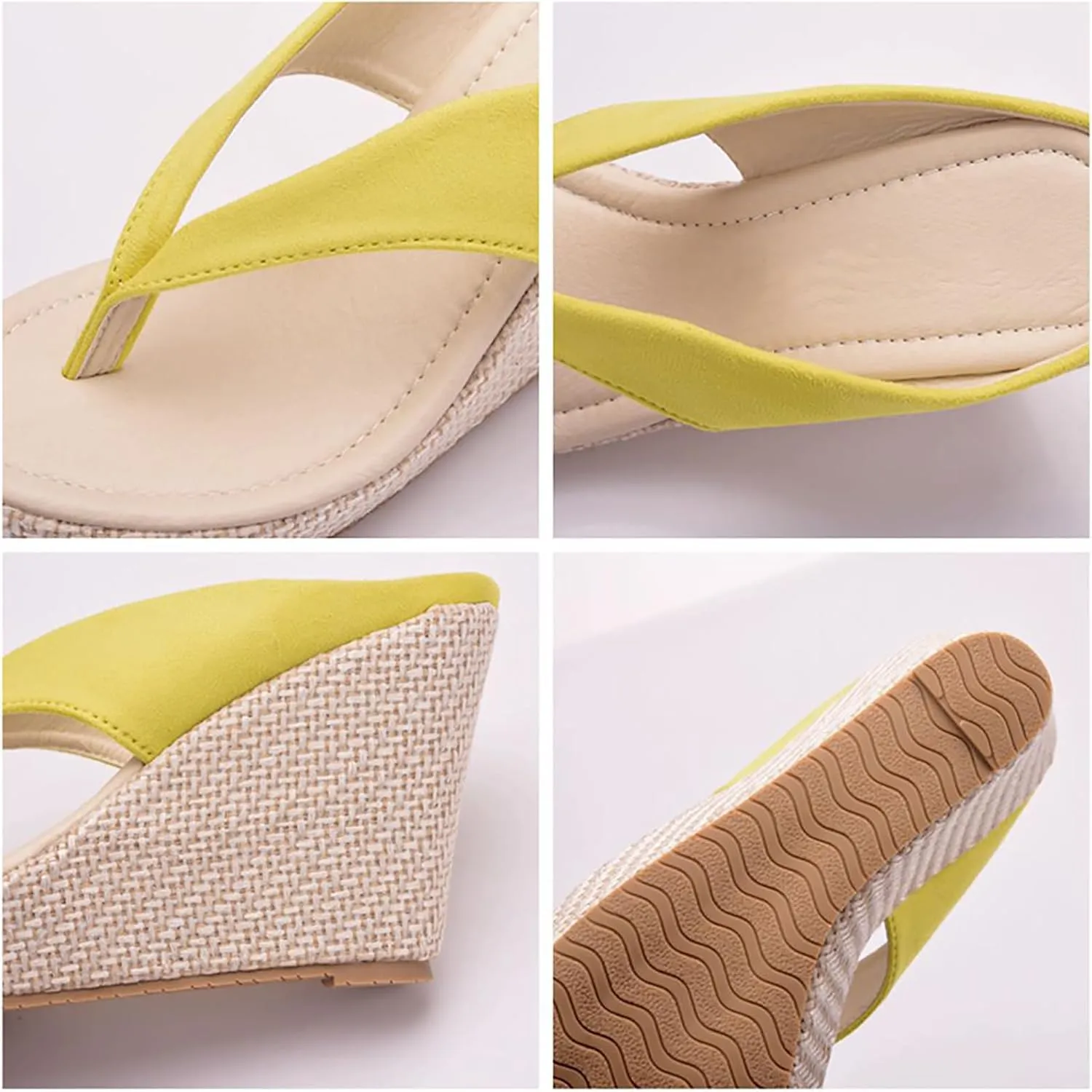 Women Beach Sandals Platform Wedges Sandals High Heels Wedges Slippers Flip Flops Flip Flops Plus Size,Yellow,42