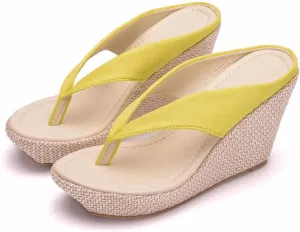 Women Beach Sandals Platform Wedges Sandals High Heels Wedges Slippers Flip Flops Flip Flops Plus Size,Yellow,42