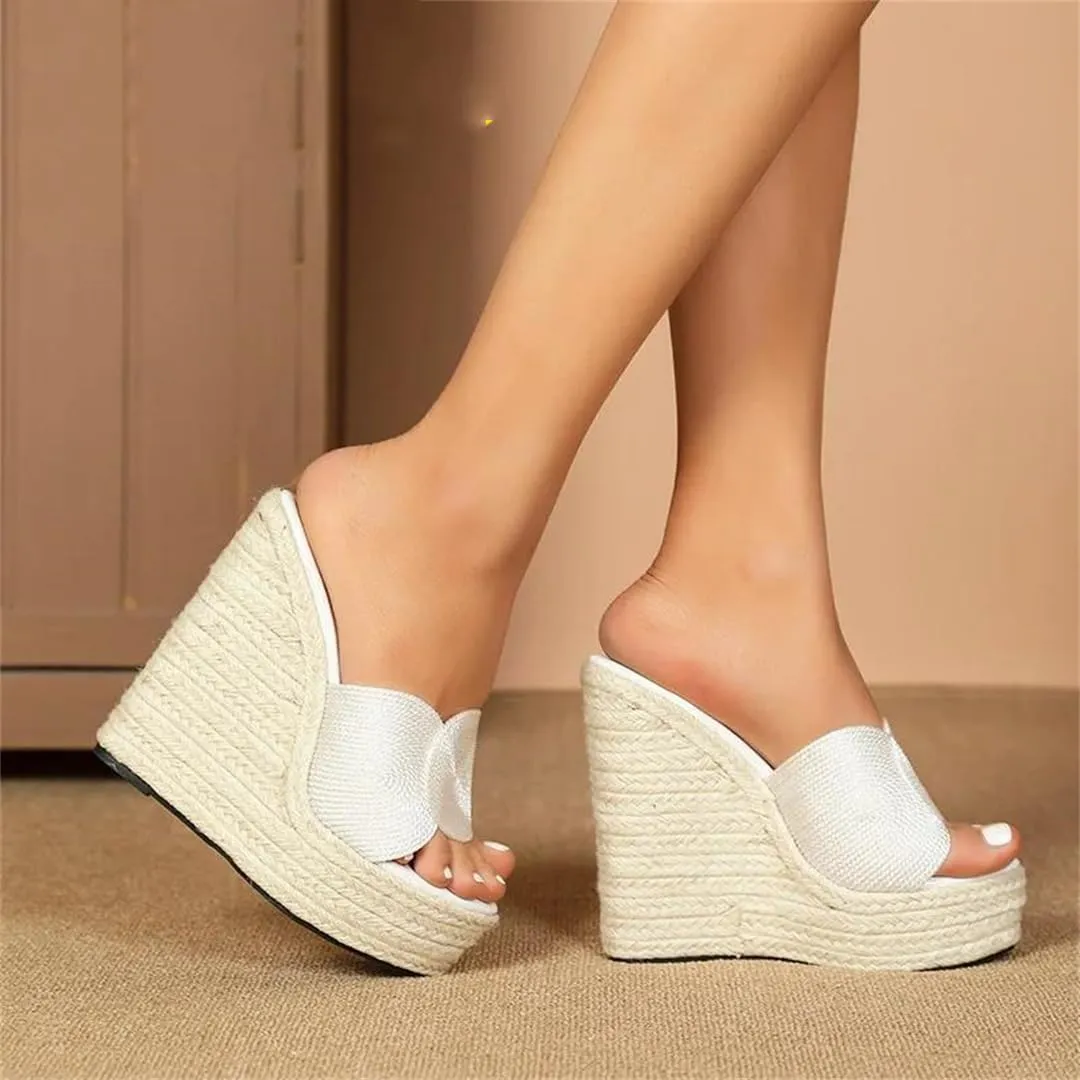 Women Casual Slipper Beach Wedge Sandals Straw Rope Weaving Platforms High Heels Summer Shoes