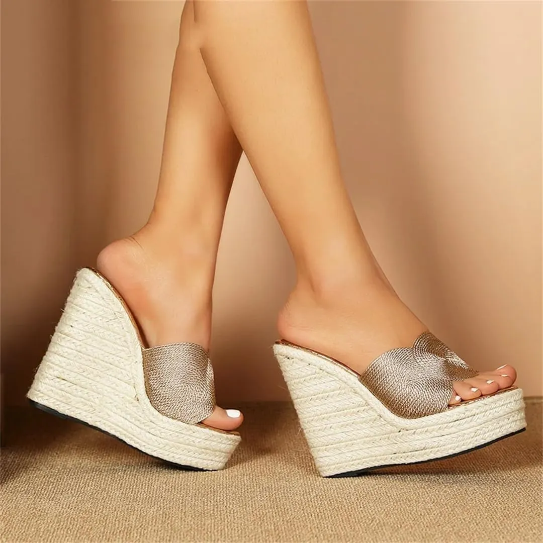 Women Casual Slipper Beach Wedge Sandals Straw Rope Weaving Platforms High Heels Summer Shoes