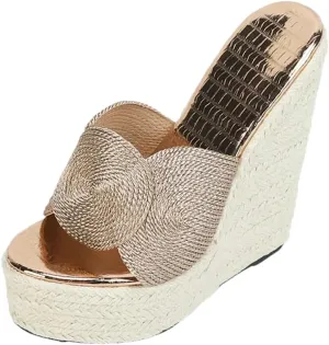 Women Casual Slipper Beach Wedge Sandals Straw Rope Weaving Platforms High Heels Summer Shoes