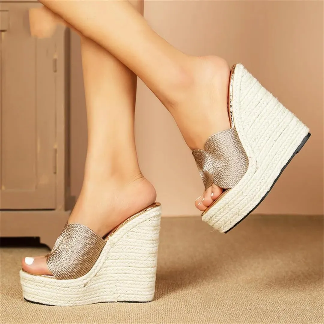 Women Casual Slipper Beach Wedge Sandals Straw Rope Weaving Platforms High Heels Summer Shoes