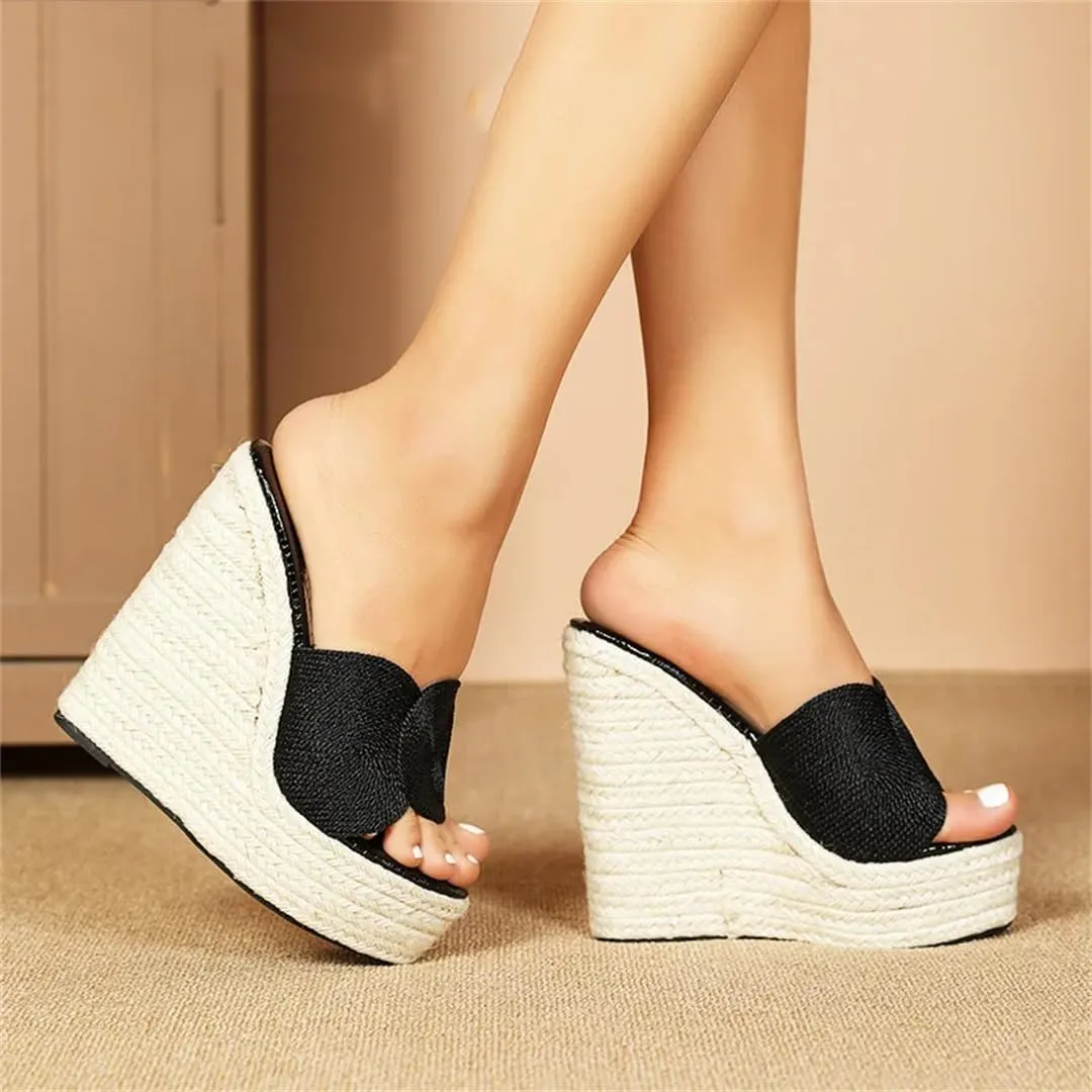 Women Casual Slipper Beach Wedge Sandals Straw Rope Weaving Platforms High Heels Summer Shoes