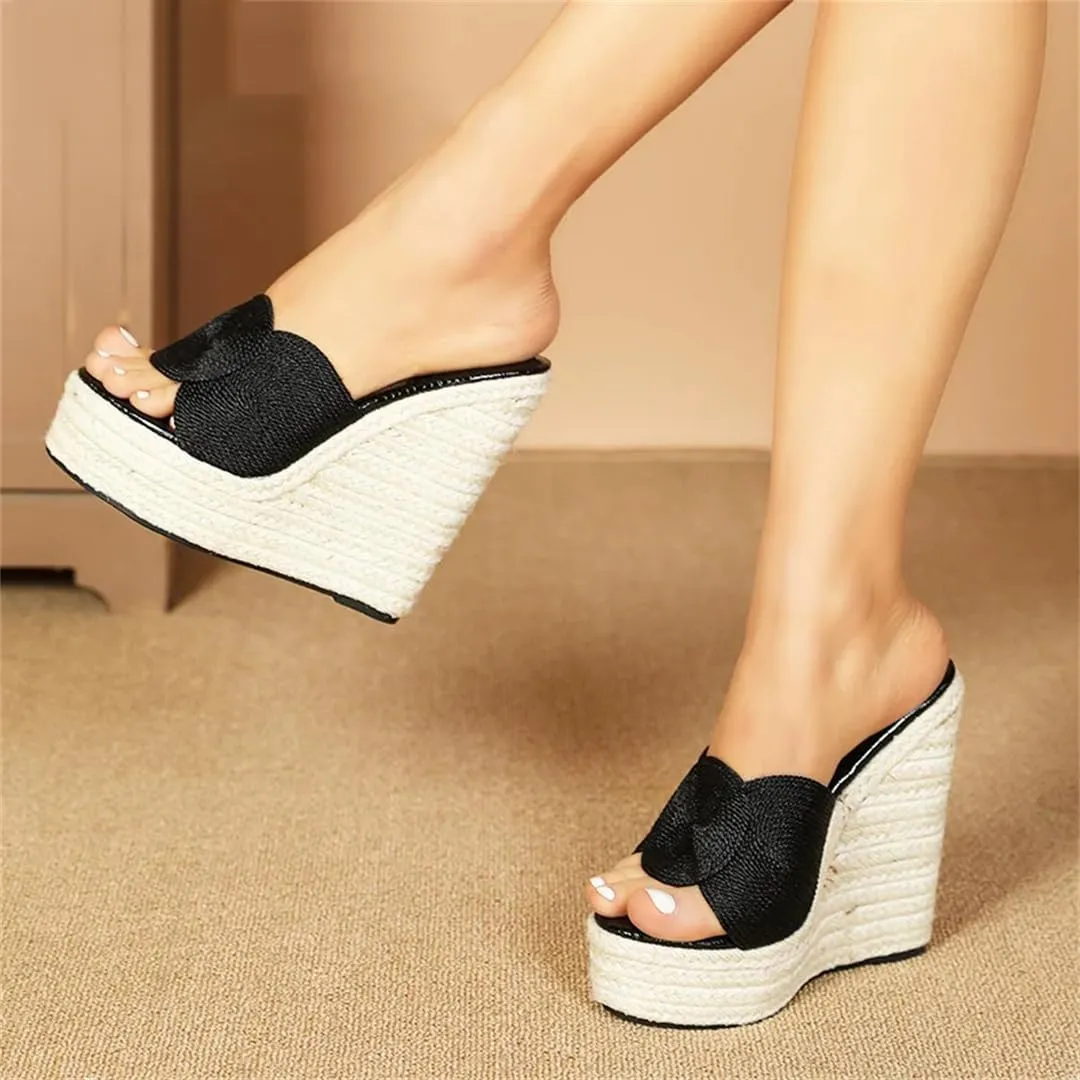 Women Casual Slipper Beach Wedge Sandals Straw Rope Weaving Platforms High Heels Summer Shoes