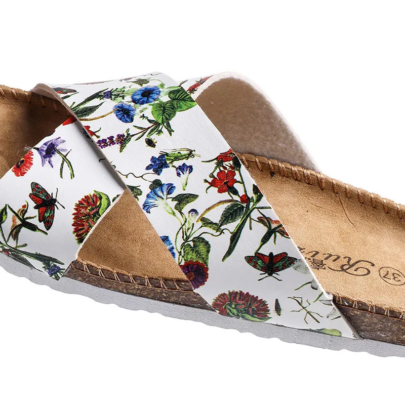 Women Cork Slide Fashion Sandals Flower Print