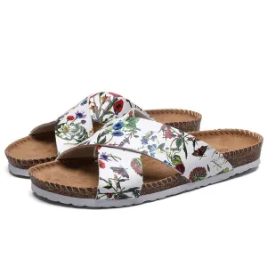 Women Cork Slide Fashion Sandals Flower Print
