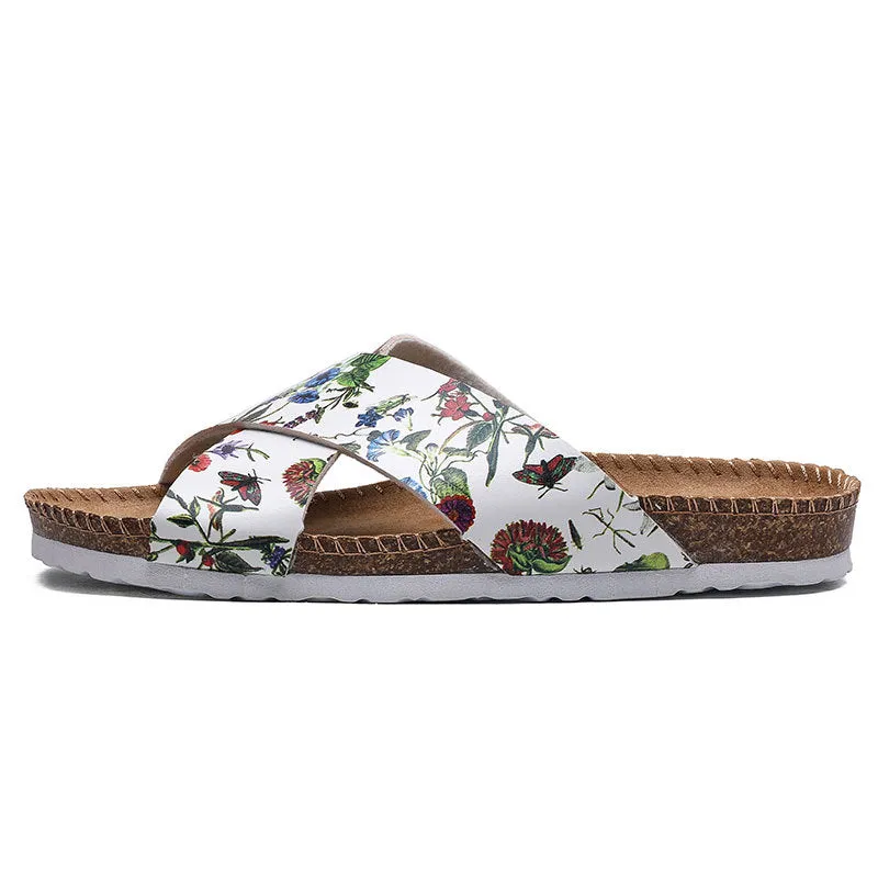 Women Cork Slide Fashion Sandals Flower Print