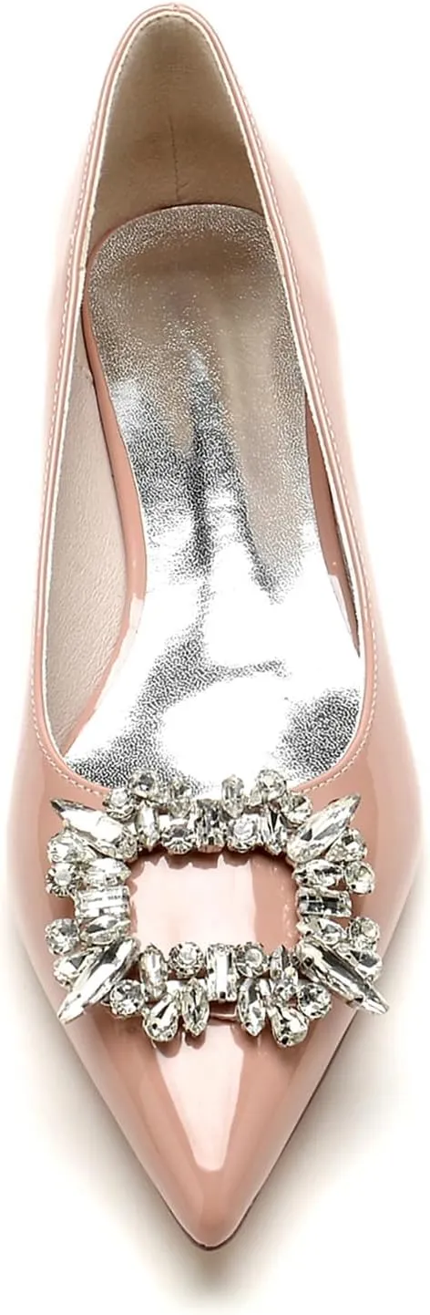 Women Rhinestones Ballet Flats Pumps Pointed Toe Patent Leather Wedding Dress Bridal Shoes Slip-on Sandals