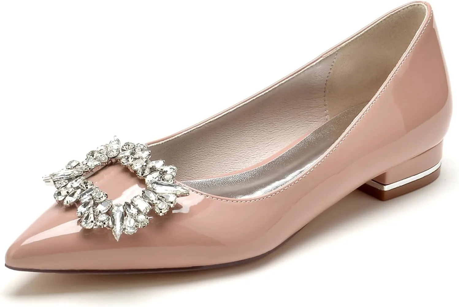 Women Rhinestones Ballet Flats Pumps Pointed Toe Patent Leather Wedding Dress Bridal Shoes Slip-on Sandals