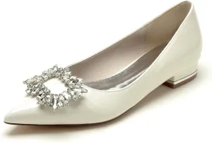Women Rhinestones Ballet Flats Pumps Pointed Toe Patent Leather Wedding Dress Bridal Shoes Slip-on Sandals