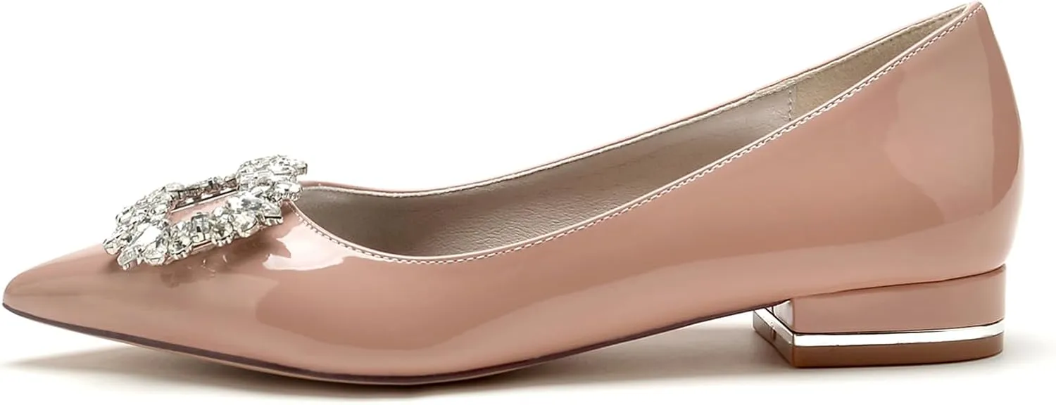 Women Rhinestones Ballet Flats Pumps Pointed Toe Patent Leather Wedding Dress Bridal Shoes Slip-on Sandals