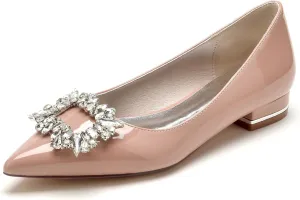Women Rhinestones Ballet Flats Pumps Pointed Toe Patent Leather Wedding Dress Bridal Shoes Slip-on Sandals