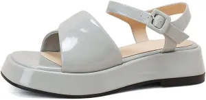Women Sandals Genuine Leather Flats Platforms Ladies Working Casual Shoes Woman (Color : White, Size : 4) (Grey 7)