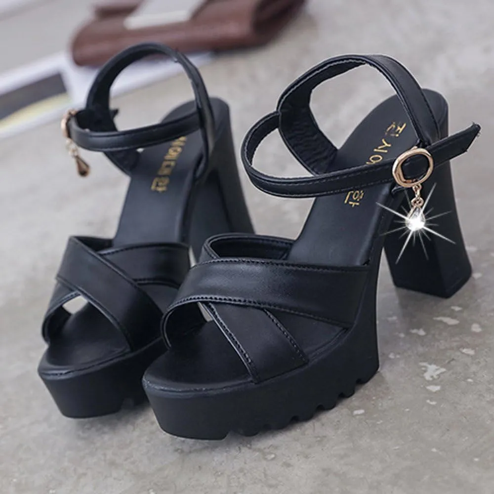 Women Strappy High Heels Open Toe Ankle Strap Chunky Heel Sandals Comfortable Wedding Party Dress Shoes