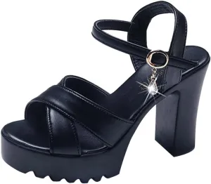 Women Strappy High Heels Open Toe Ankle Strap Chunky Heel Sandals Comfortable Wedding Party Dress Shoes