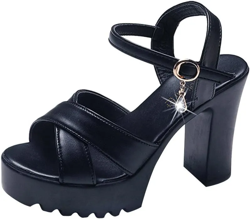 Women Strappy High Heels Open Toe Ankle Strap Chunky Heel Sandals Comfortable Wedding Party Dress Shoes
