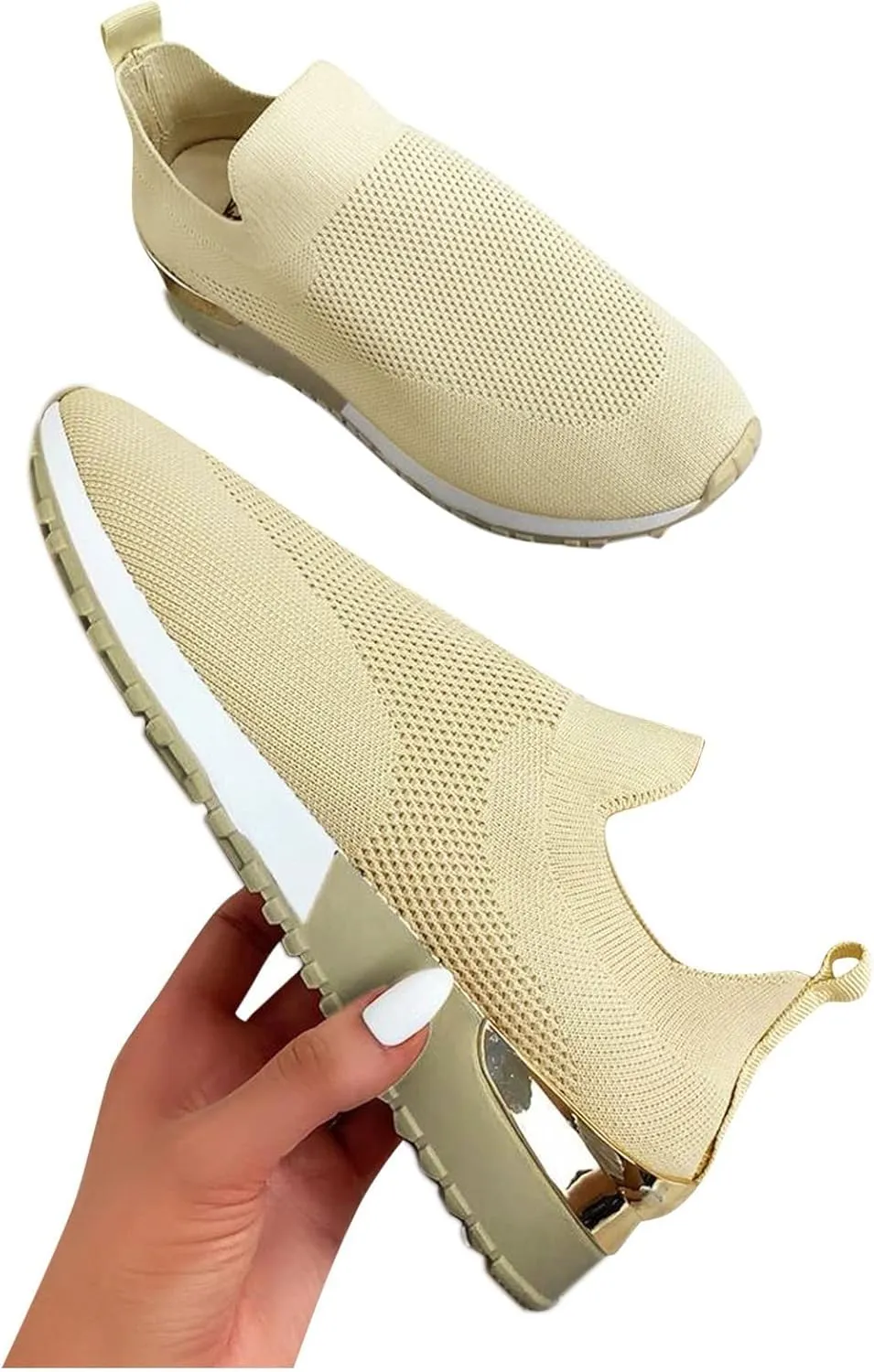 Women Woven Sneakers Comfortable Lightweight Breathable Casual Sneakers with Arch Support Mesh Slip On Walking Shoes