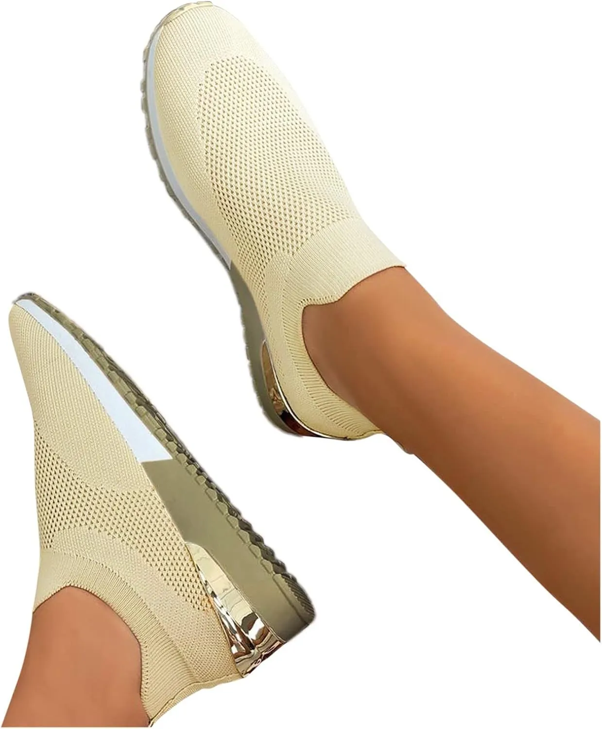 Women Woven Sneakers Comfortable Lightweight Breathable Casual Sneakers with Arch Support Mesh Slip On Walking Shoes
