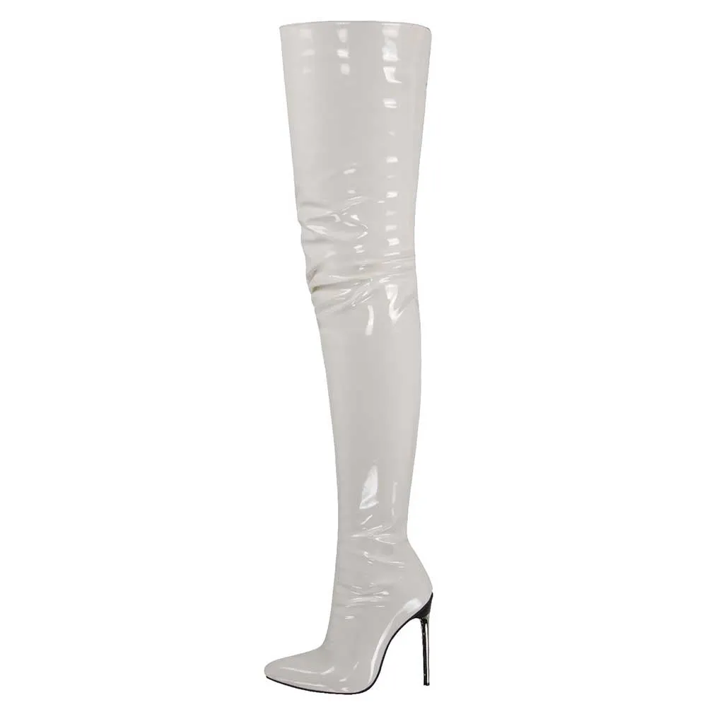 Women Zip Thigh High Over Knee Boots Pointy Toe Stiletto High Heels Party Shoes