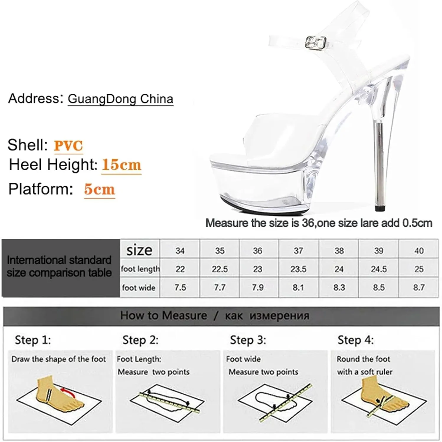 Women's 15cm Transparent Sandals - Crystal Pole Dance Stripper Platforms