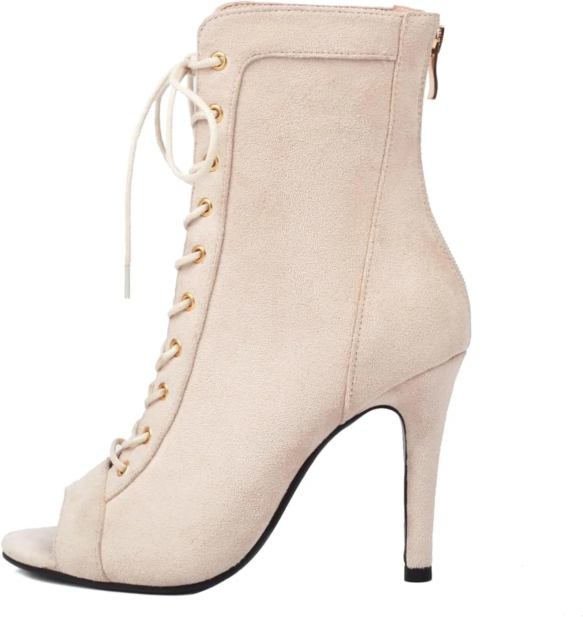 Women's Ankle Dance Boots Peep Toe Dance Heels Salsa Ballroom Lace up Latin Dance Shoes