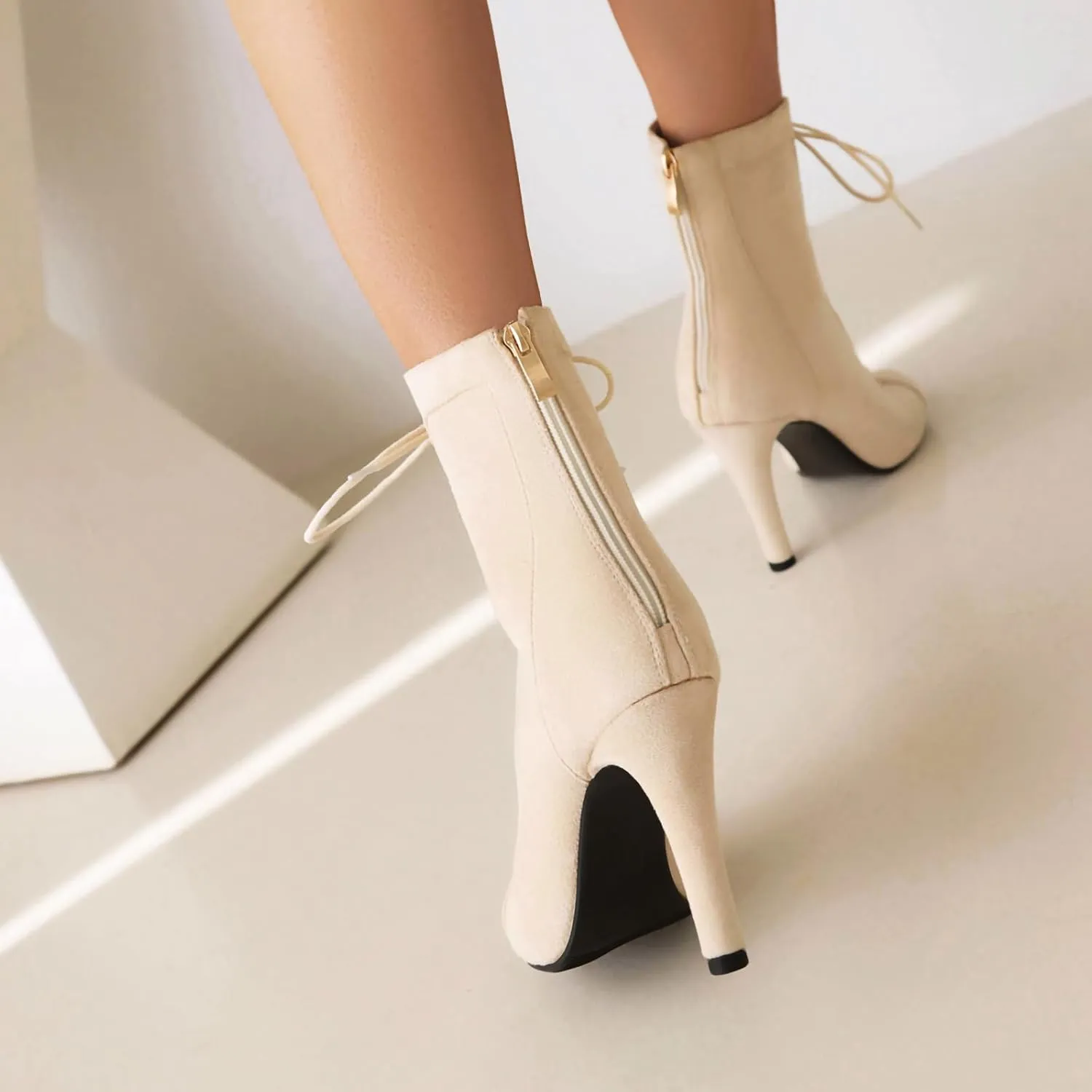 Women's Ankle Dance Boots Peep Toe Dance Heels Salsa Ballroom Lace up Latin Dance Shoes