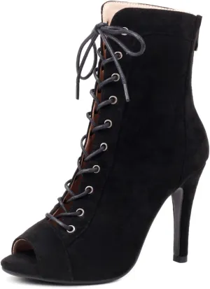 Women's Ankle Dance Boots Peep Toe Dance Heels Salsa Ballroom Lace up Latin Dance Shoes