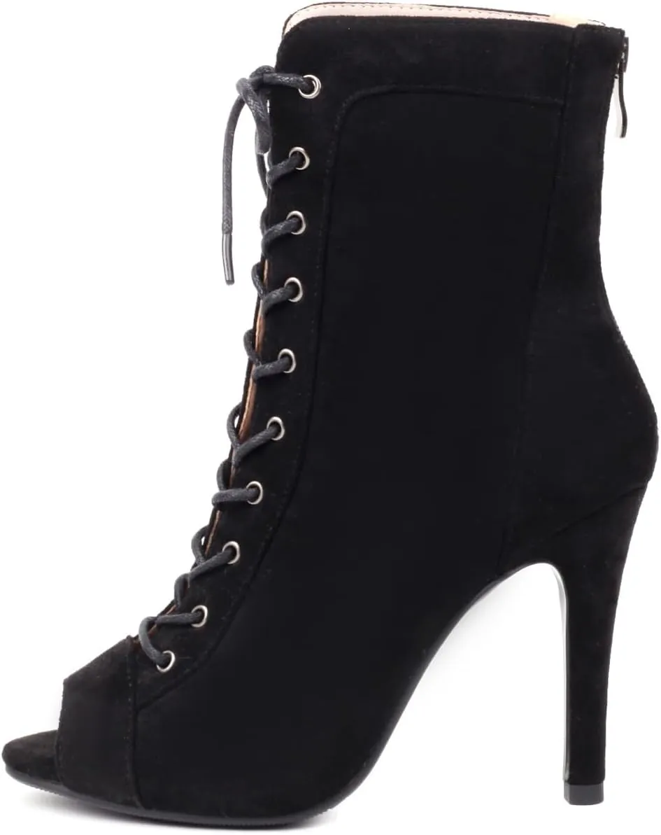 Women's Ankle Dance Boots Peep Toe Dance Heels Salsa Ballroom Lace up Latin Dance Shoes