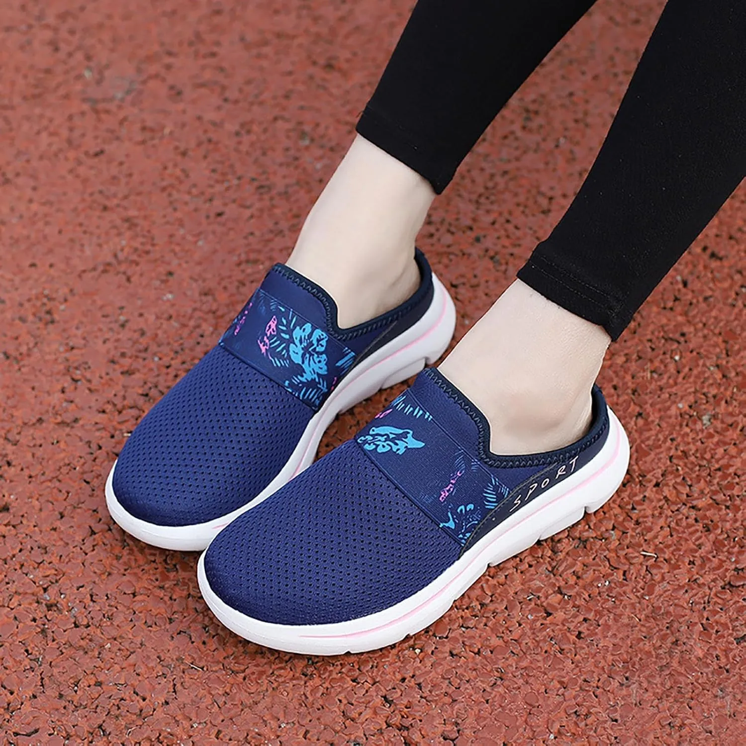 Women's Backless Slip on Mesh Sneakers Shoes Womens Running Shoes Casual Business Casual Shoes Black Platform Sneaker Red Tennis Shoe White Loafers