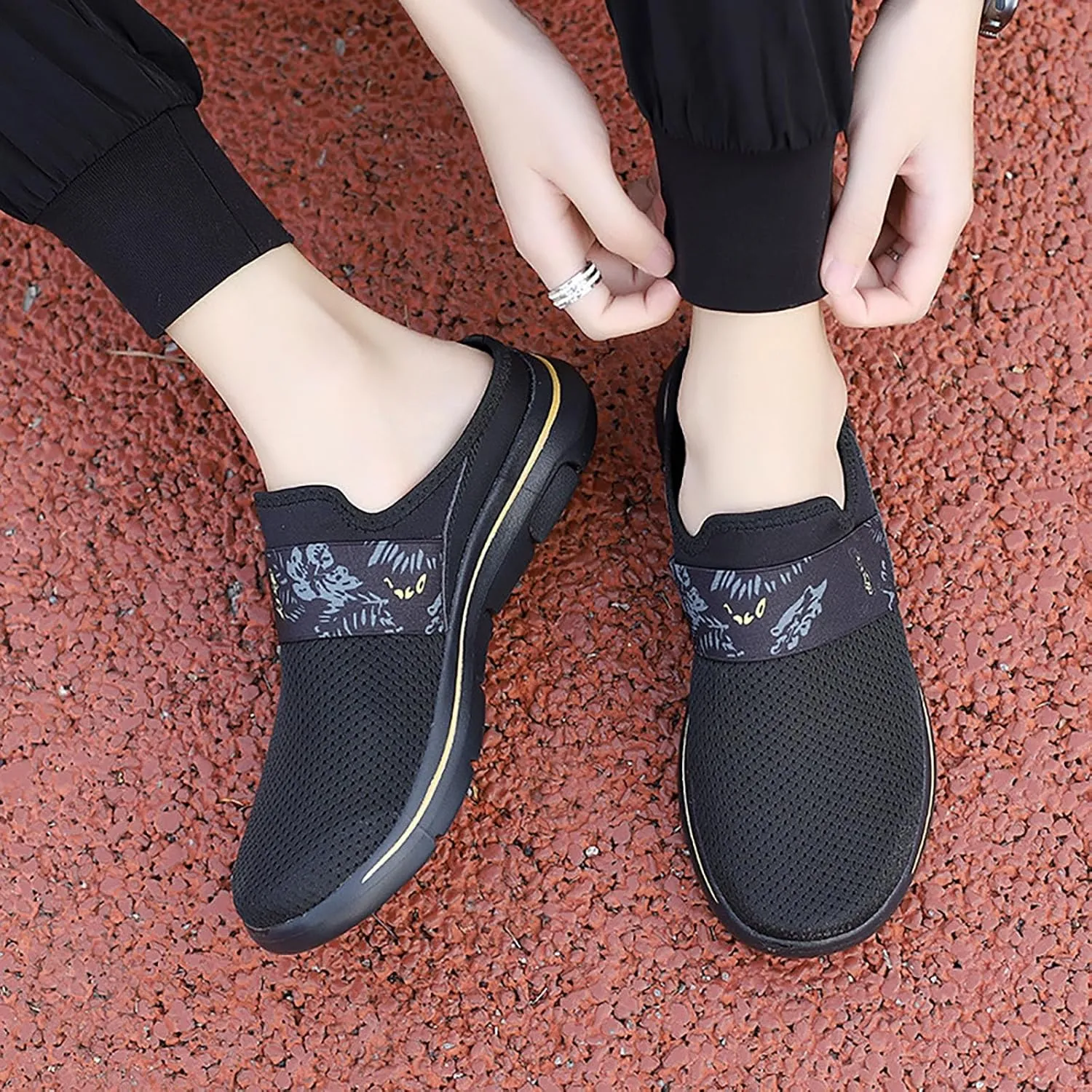 Women's Backless Slip on Mesh Sneakers Shoes Womens Running Shoes Casual Business Casual Shoes Black Platform Sneaker Red Tennis Shoe White Loafers