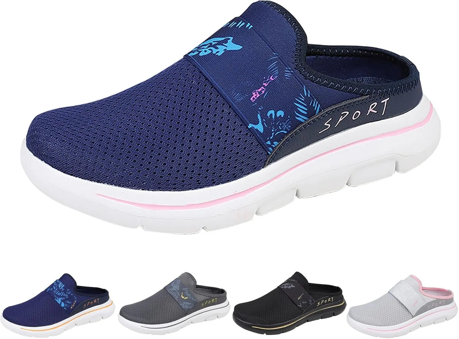 Women's Backless Slip on Mesh Sneakers Shoes Womens Running Shoes Casual Business Casual Shoes Black Platform Sneaker Red Tennis Shoe White Loafers