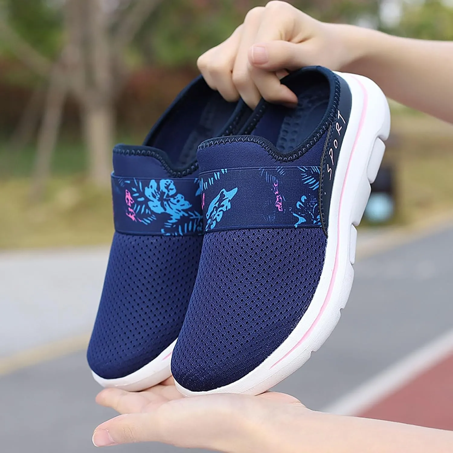 Women's Backless Slip on Mesh Sneakers Shoes Womens Running Shoes Casual Business Casual Shoes Black Platform Sneaker Red Tennis Shoe White Loafers