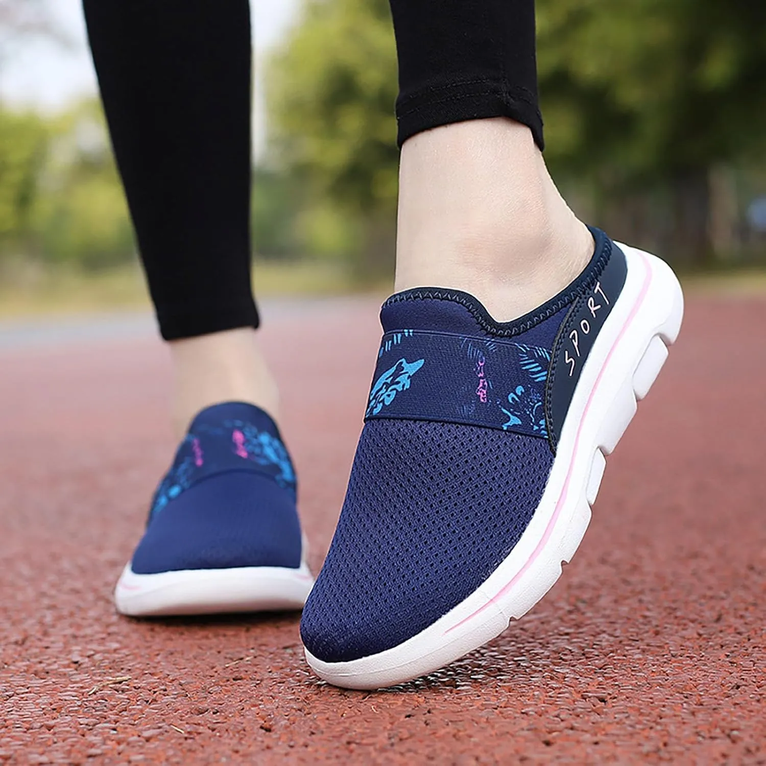 Women's Backless Slip on Mesh Sneakers Shoes Womens Running Shoes Casual Business Casual Shoes Black Platform Sneaker Red Tennis Shoe White Loafers