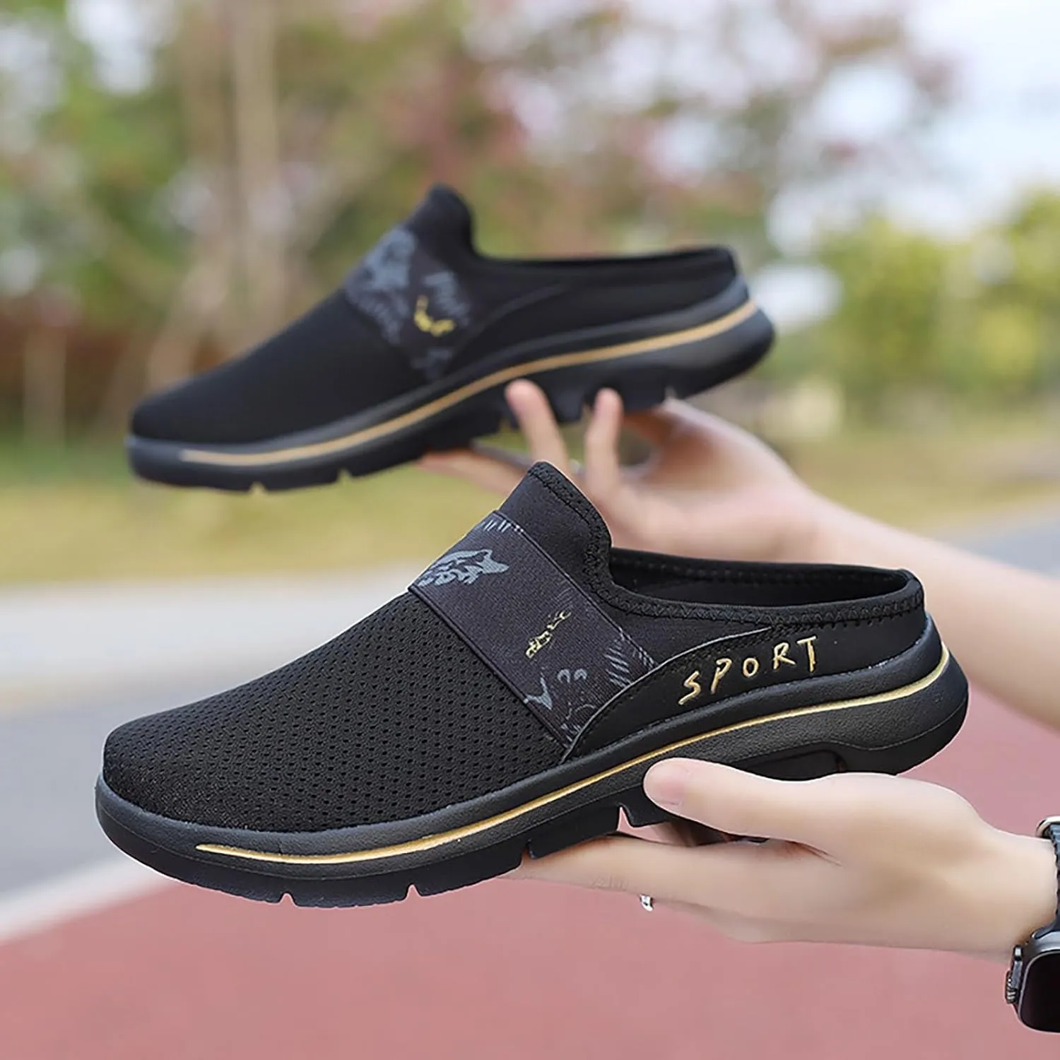Women's Backless Slip on Mesh Sneakers Shoes Womens Running Shoes Casual Business Casual Shoes Black Platform Sneaker Red Tennis Shoe White Loafers