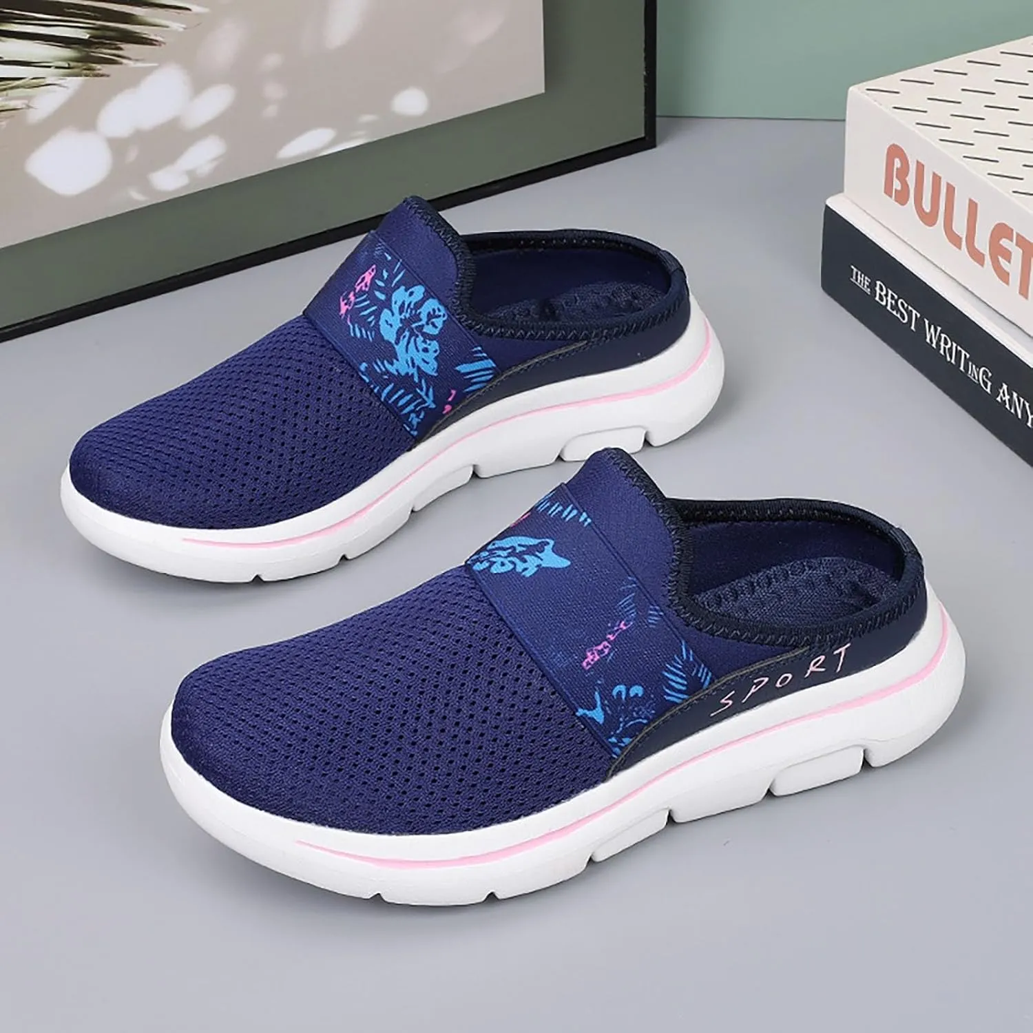 Women's Backless Slip on Mesh Sneakers Shoes Womens Running Shoes Casual Business Casual Shoes Black Platform Sneaker Red Tennis Shoe White Loafers