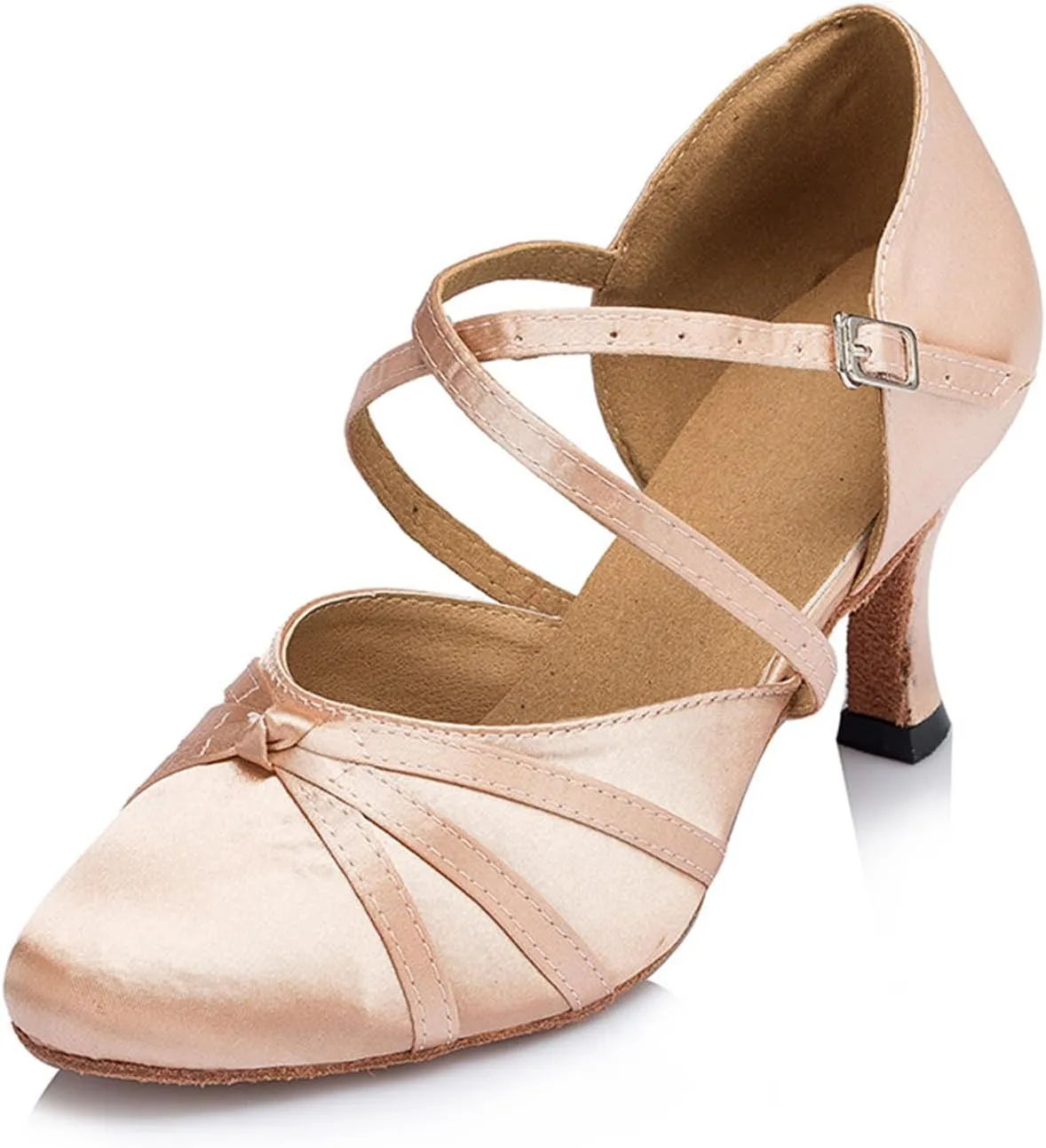 Womens Ballroom Dance Shoes, Comfortable Satin Dance Heels for Indoor, Close Toe Salsa Tango Latin Dance Shoes