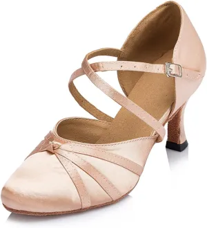 Womens Ballroom Dance Shoes, Comfortable Satin Dance Heels for Indoor, Close Toe Salsa Tango Latin Dance Shoes