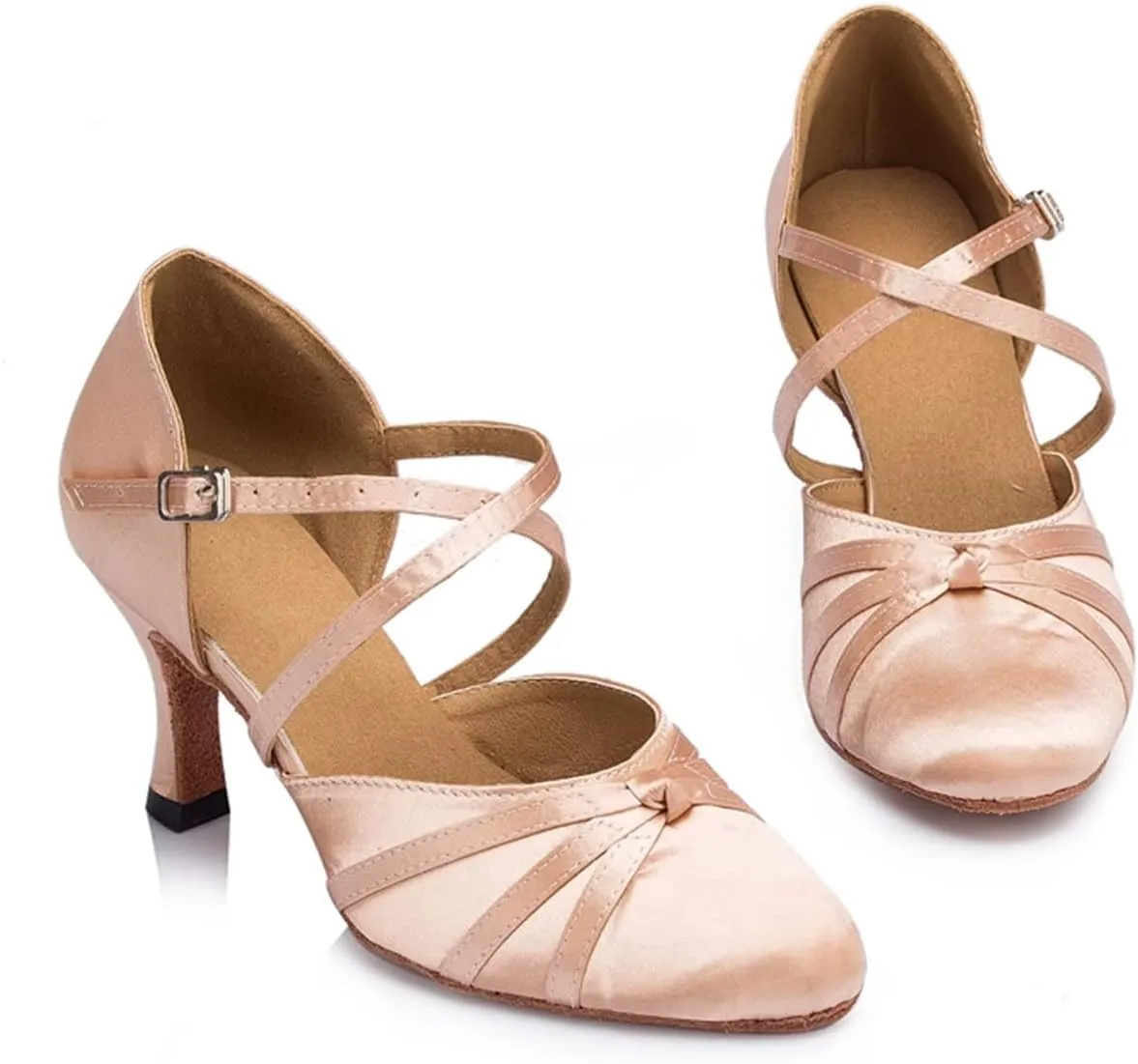 Womens Ballroom Dance Shoes, Comfortable Satin Dance Heels for Indoor, Close Toe Salsa Tango Latin Dance Shoes